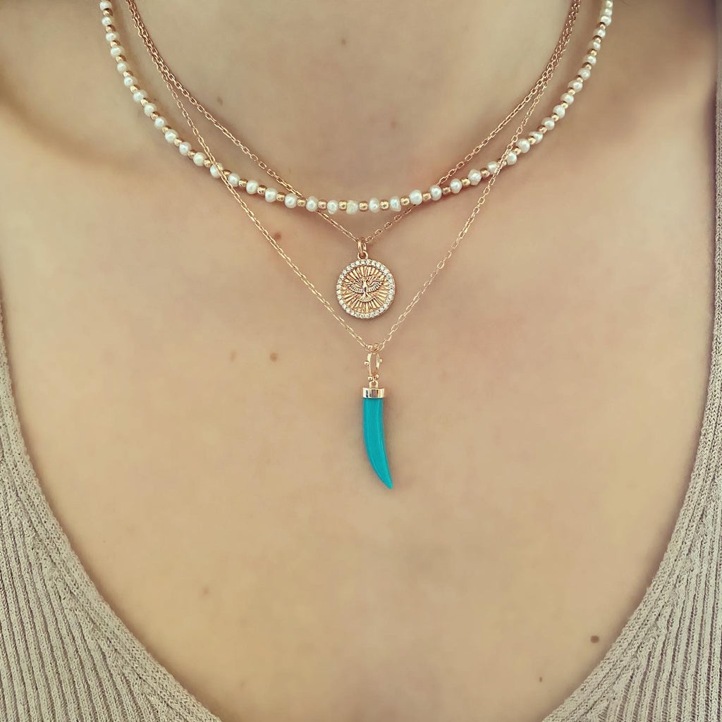 Kadın Gümüş Fildişi Kolye Fil dişi Altın Görünümlü 925 ayar kombin Boyunda Duruşu