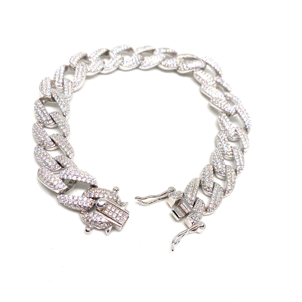 Kadın Gümüş Gurme Zincir Bileklik kalin gourmet gurmet imitasyon Pırlanta Görünümlü 925 ayar