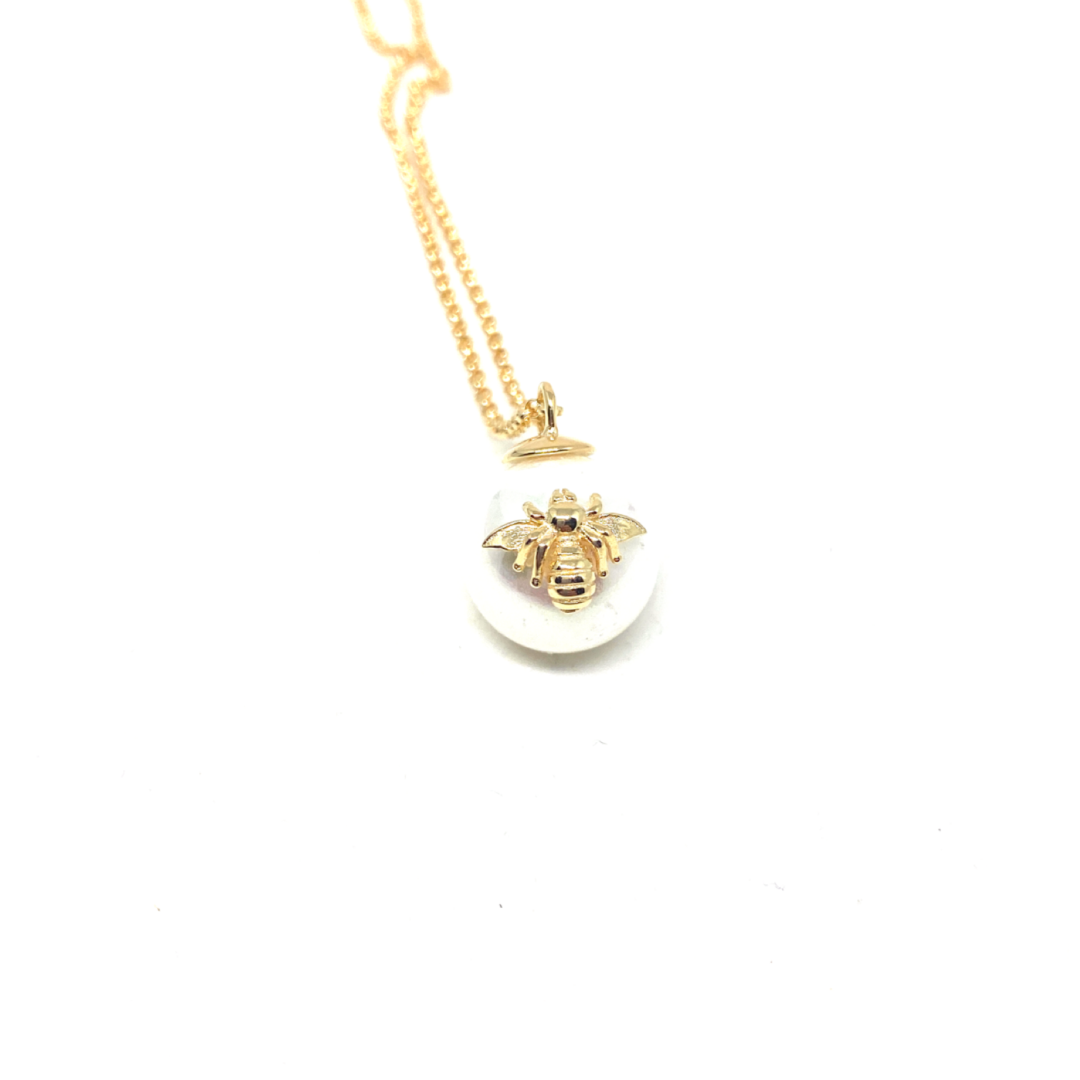 Kadın Gümüş İnci Üzeri Arı Figürlü Kolye barok 925 ayar