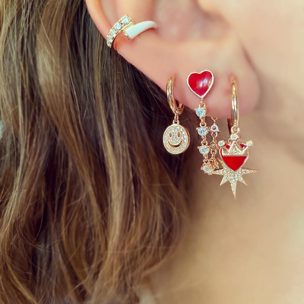 Kadın Gümüş Taç Kalp Yıldız Figürlü Küpe charm crown tiara Sallantılı Kırmızı 925 ayar kombin kulakta duruşu 