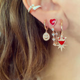 Kadın Gümüş Taç Kalp Yıldız Figürlü Küpe charm crown tiara Sallantılı Kırmızı 925 ayar kombin kulakta duruşu 
