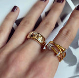 Kadın Gümüş Galaksi Yüzük alyans vintage imitasyon Altın Pırlanta Görünümlü 925 ayar gold parmakta Duruşu