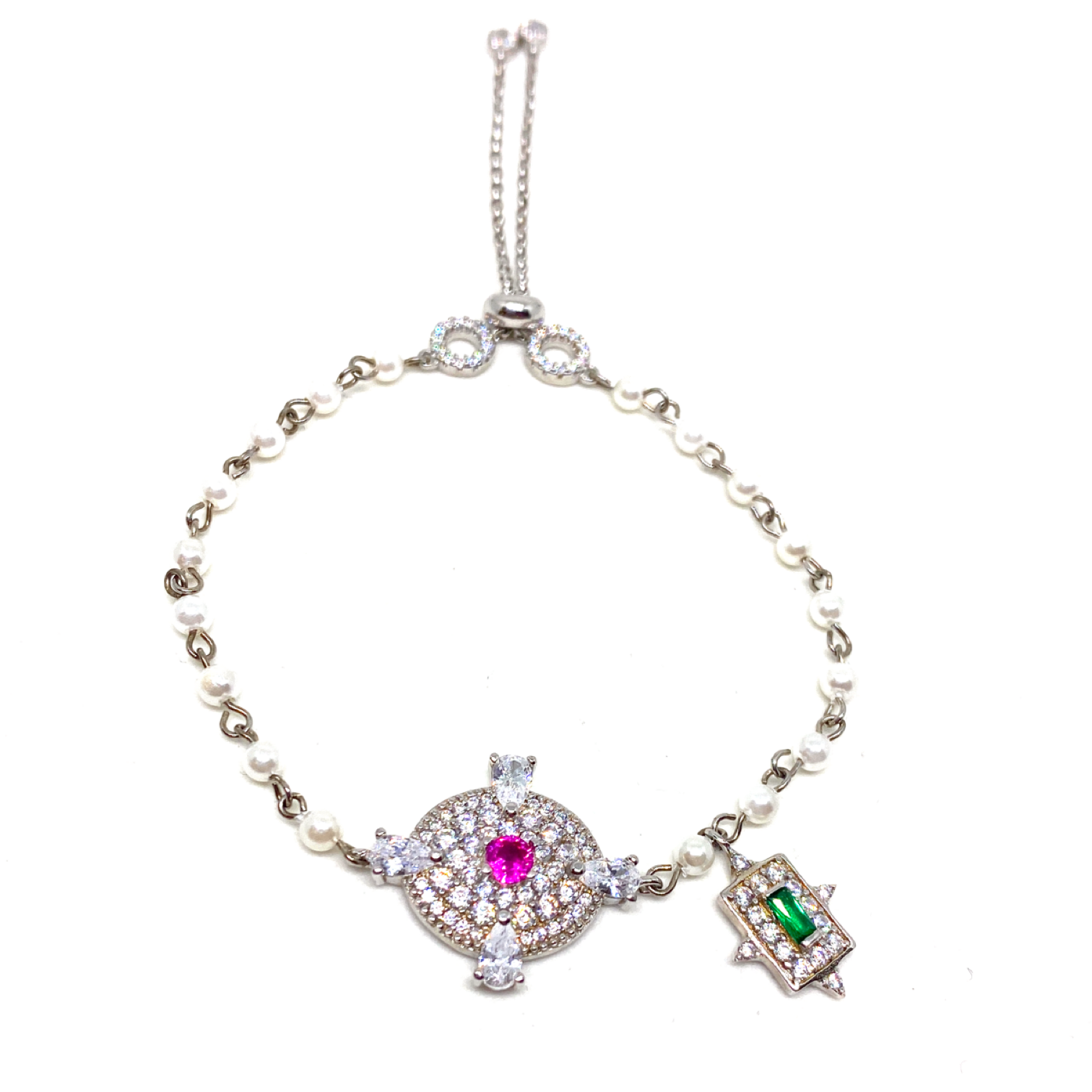 Kadın Gümüş İncili Charm Şans Bileklik imitasyon yakut zümrüt 925 ayar