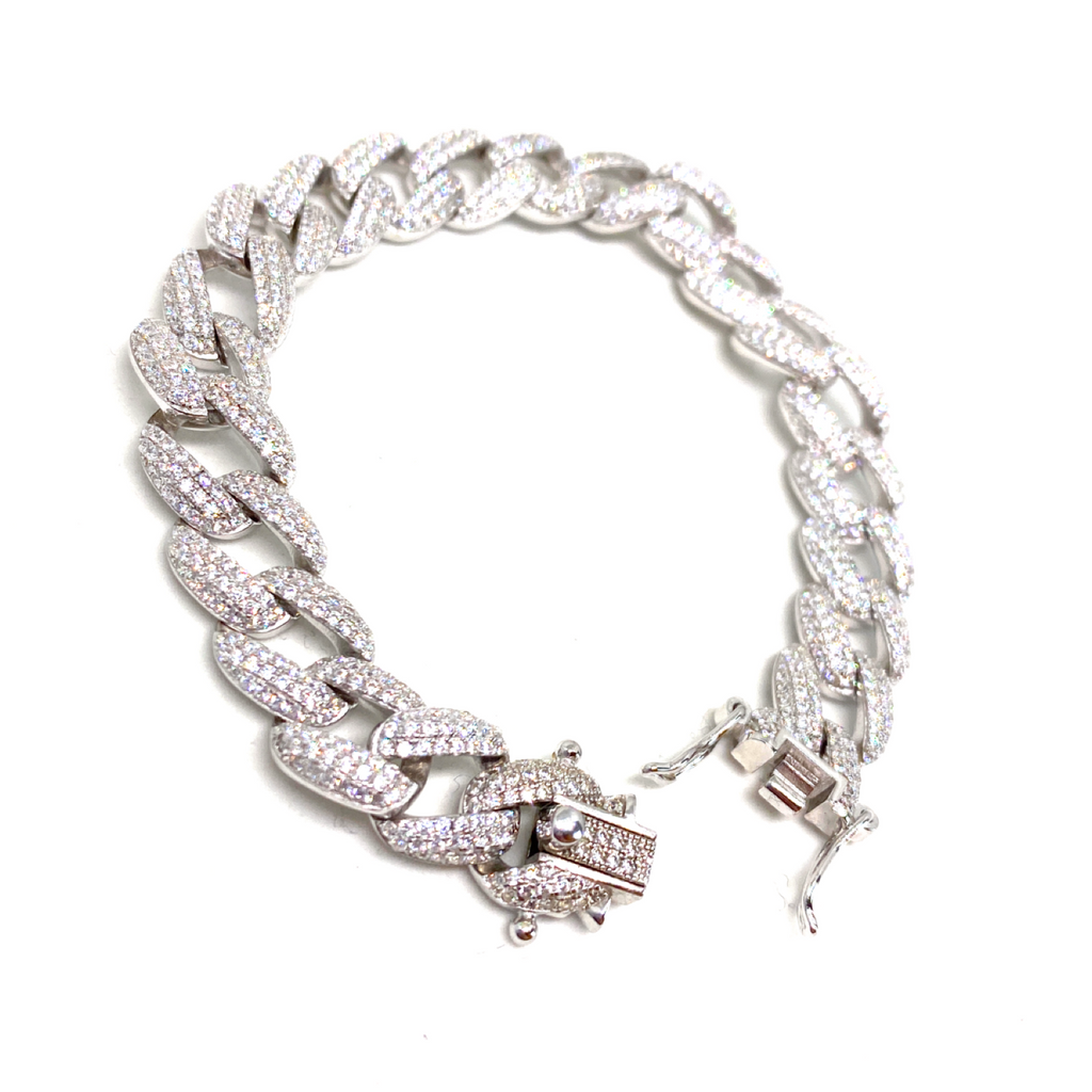 Kadın Gümüş Gurme Zincir Bileklik kalin gourmet gurmet imitasyon Pırlanta Görünümlü 925 ayar