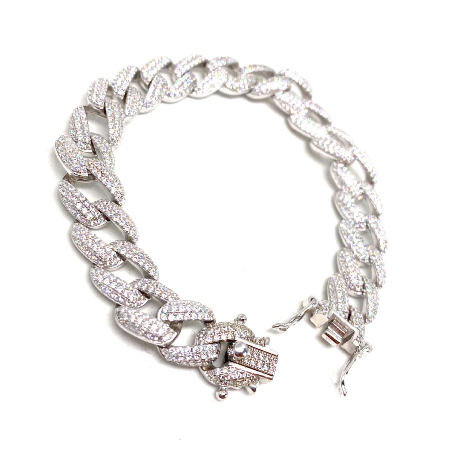 Kadın Gümüş Gurme Zincir Bileklik kalin gourmet gurmet imitasyon Pırlanta Görünümlü 925 ayar