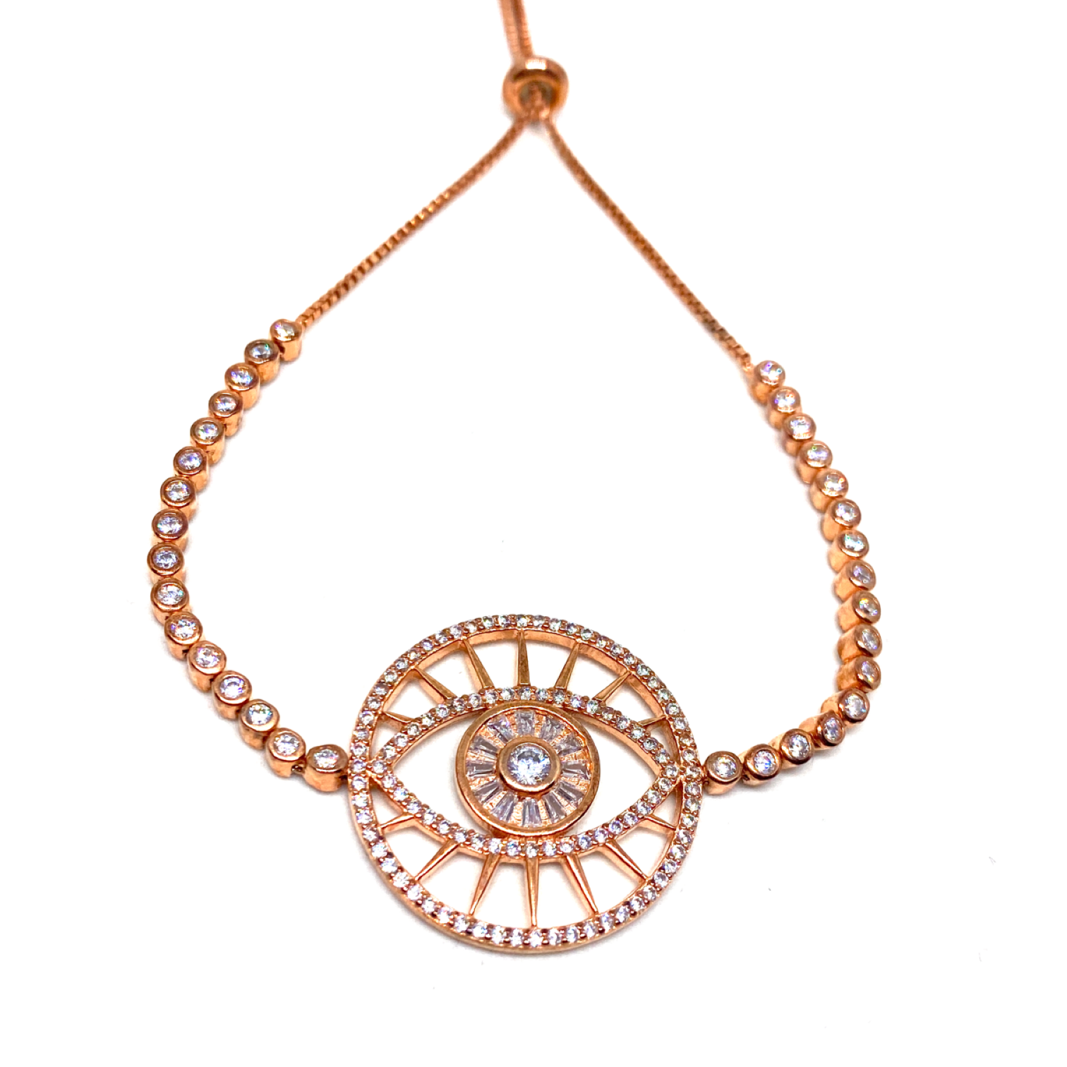 Kadın Gümüş Büyük Göz Asansörlü Bileklik imitasyon Pırlanta Görünümlü 925 ayar rose renk