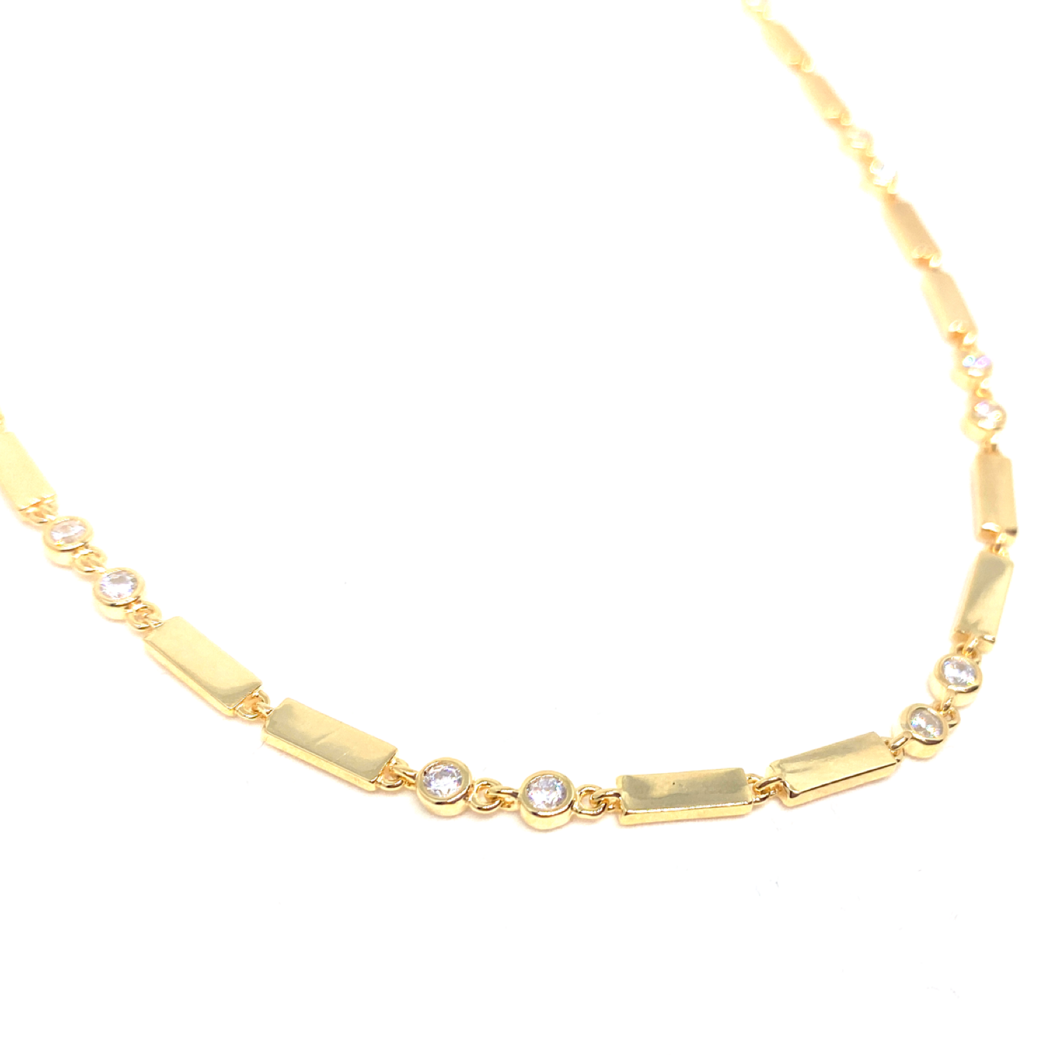 Kadın Gümüş Çubuk Choker Kolye tasma Altın Pırlanta Görünümlü 925 ayar