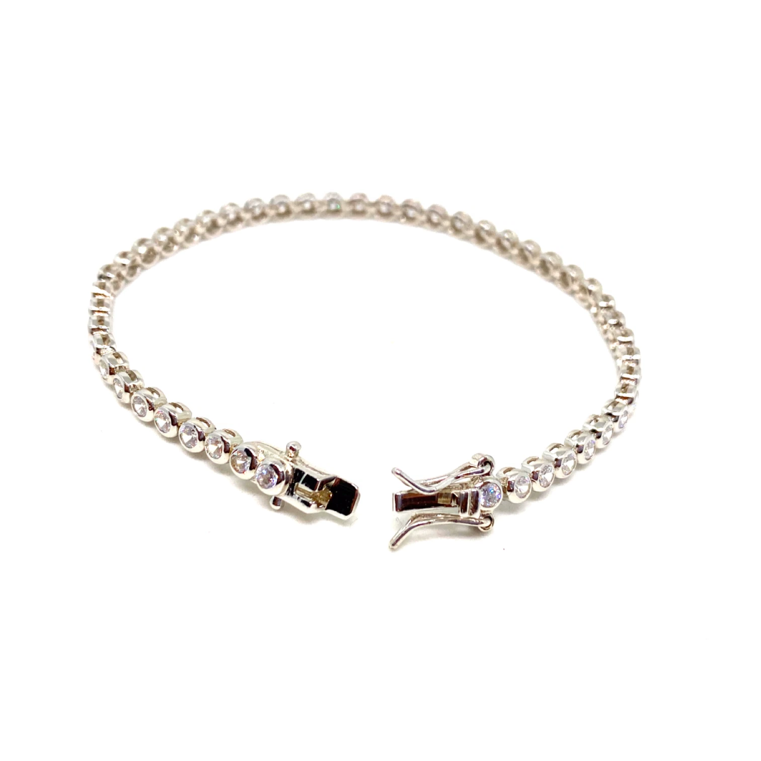 Kadın Gümüş Kalın Yuvarlak Suyolu Bileklik imitasyon su yolu Pırlanta Görünümlü 925 ayar