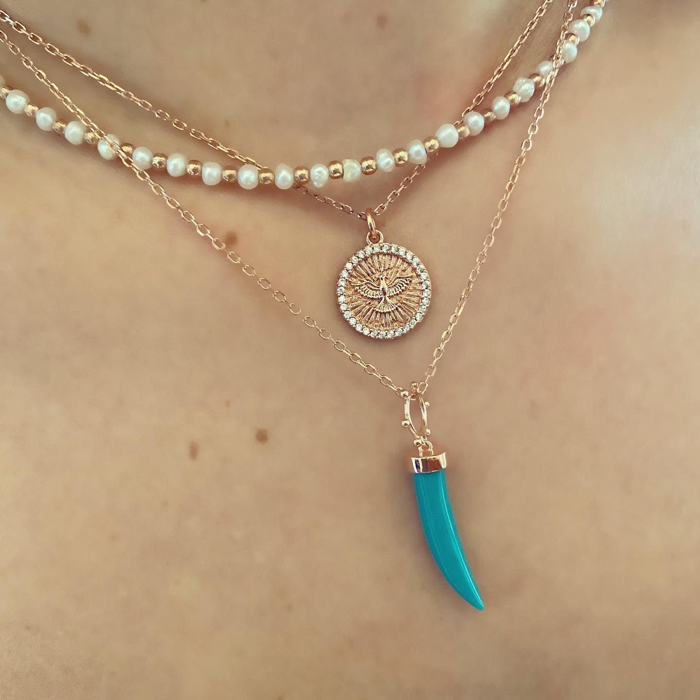 Kadın Gümüş Fildişi Kolye Fil dişi Altın Görünümlü 925 ayar kombin Boyunda Duruşu