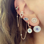 Kadın Gümüş Ara Zincirli Balıklı Cuff sıkıştırmalı Kıkırdak Küpe 925 ayar