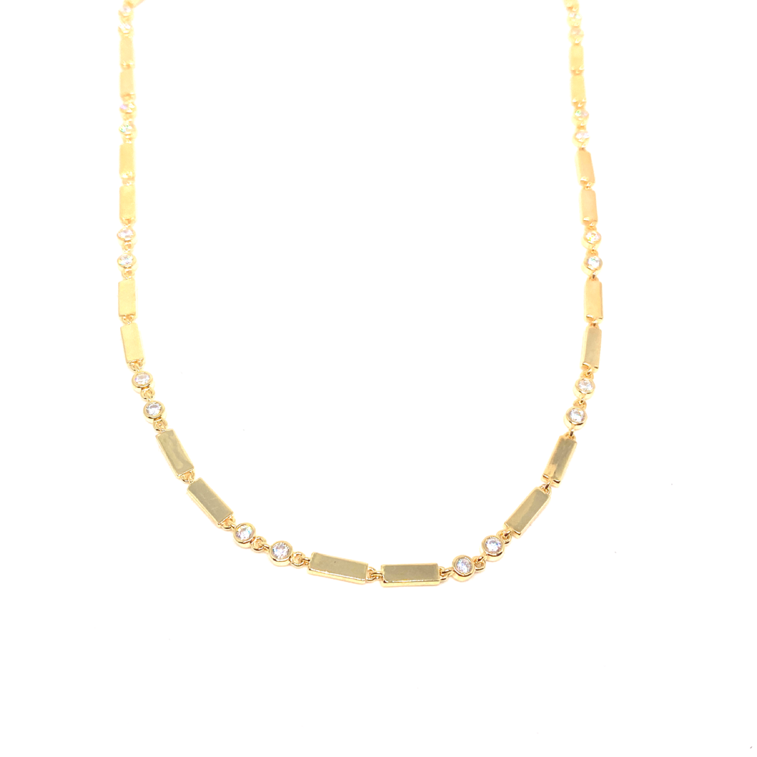 Kadın Gümüş Çubuk Choker Kolye tasma Altın Pırlanta Görünümlü 925 ayar