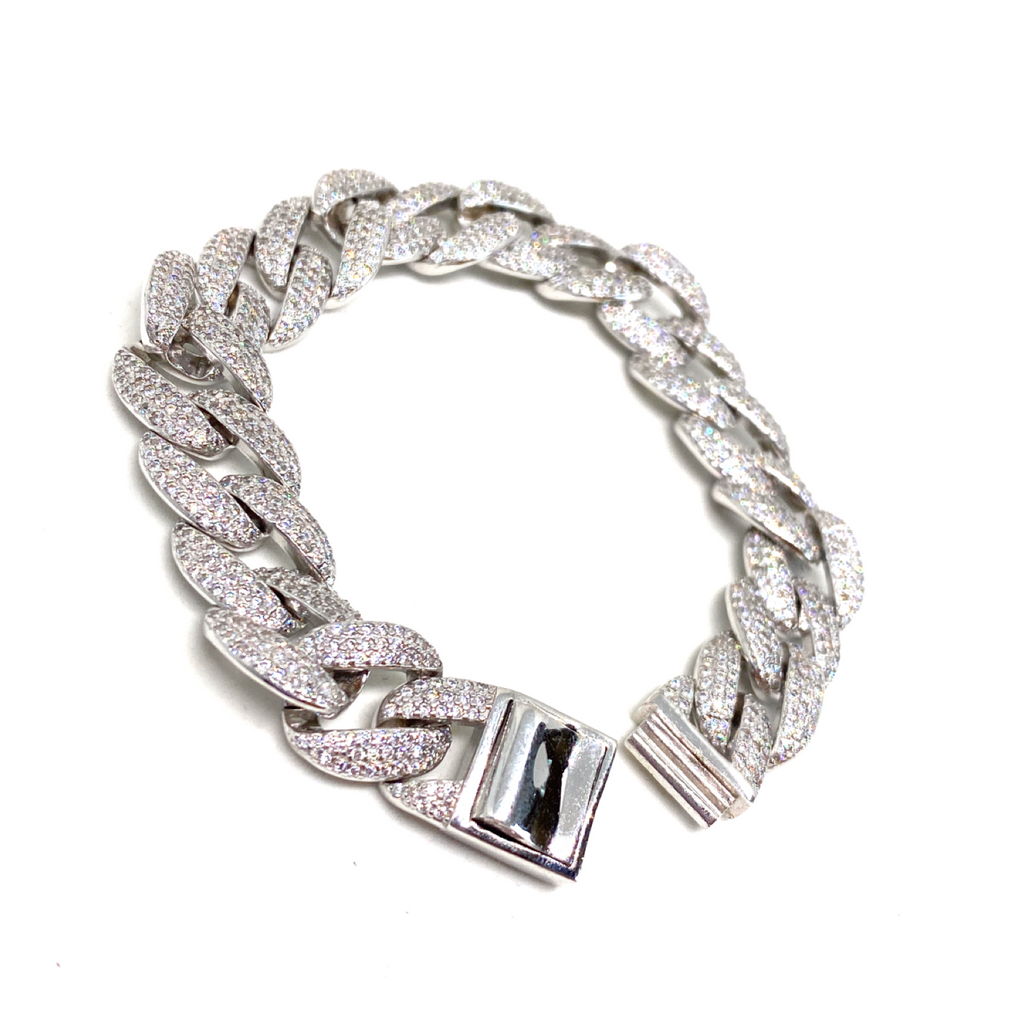 Kadın Gümüş Gurme Zincir Bileklik büyük gourmet gurmet imitasyon Pırlanta Görünümlü 925 ayar