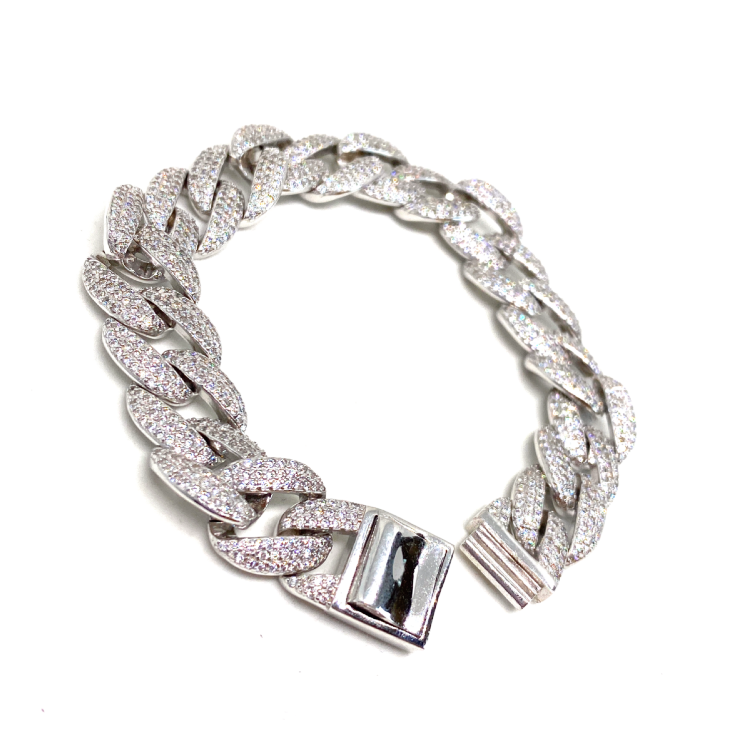 Kadın Gümüş Gurme Zincir Bileklik büyük gourmet gurmet imitasyon Pırlanta Görünümlü 925 ayar