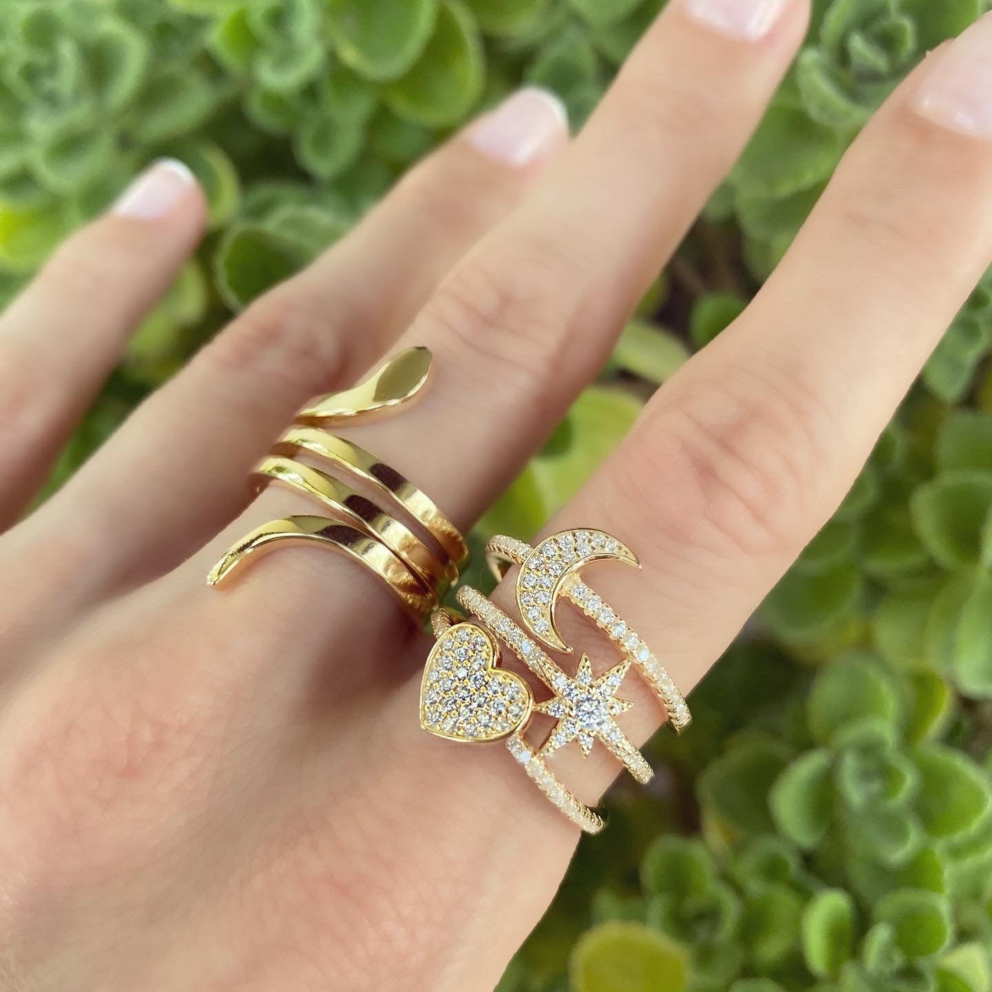 Kadın Gümüş kutup Yıldızlı Çıtır Ayarlamalı Yüzük imitasyon Pırlanta Görünümlü 925 ayar kombin parmakta duruşu