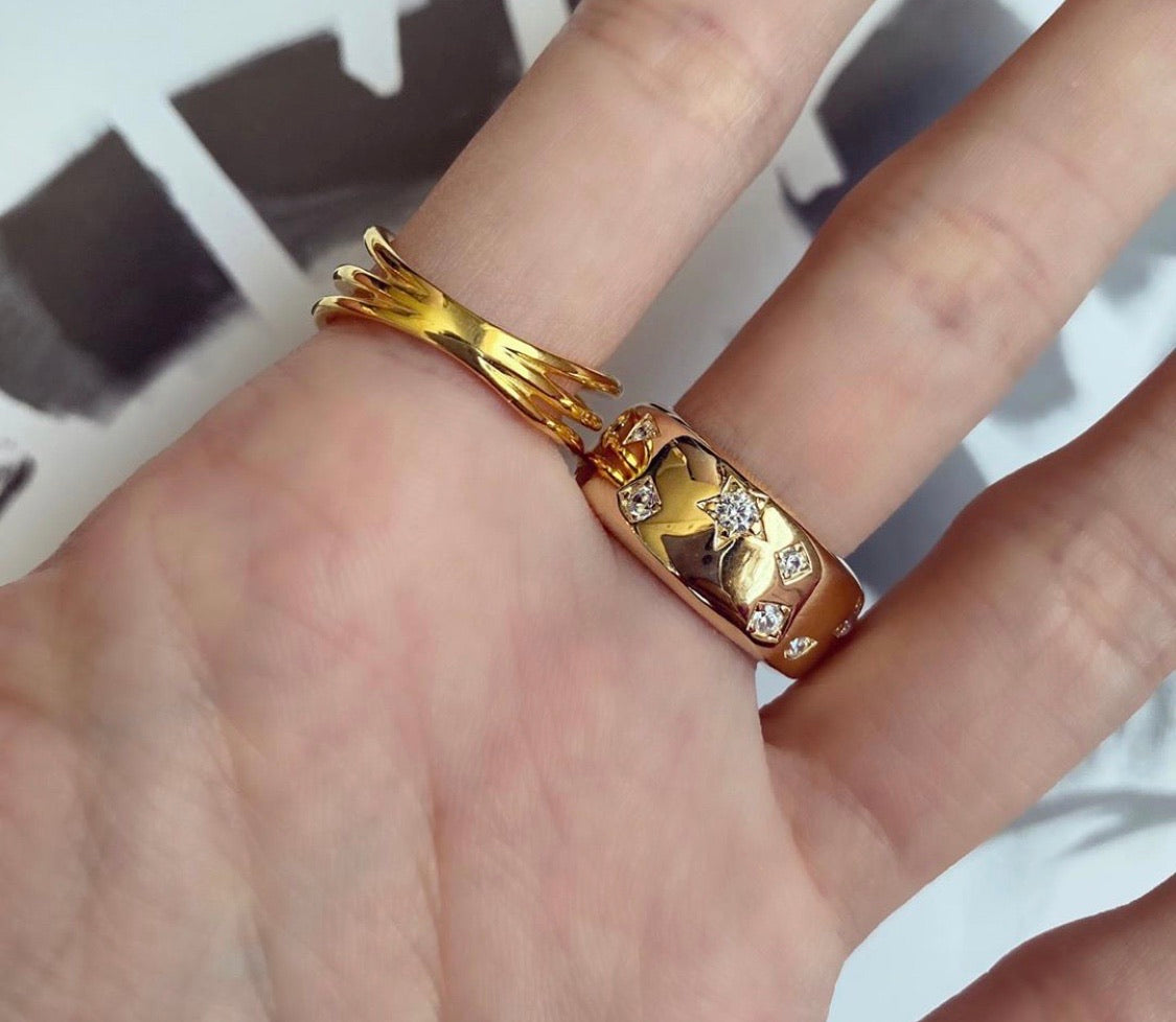 Kadın Gümüş Galaksi Yüzük alyans vintage imitasyon Altın Pırlanta Görünümlü 925 ayar gold parmakta Duruşu