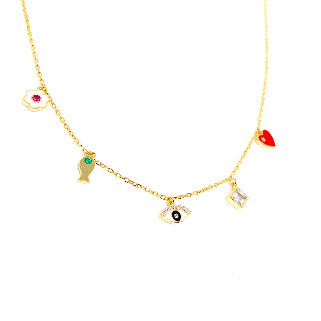 Kadın Gümüş Charm Kolye Figürlü Şans Kolyesi 925 ayar Gold Altın Rengi