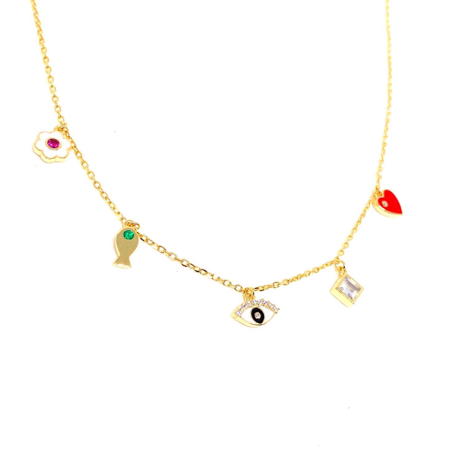 Kadın Gümüş Charm Kolye Figürlü Şans Kolyesi 925 ayar Gold Altın Rengi