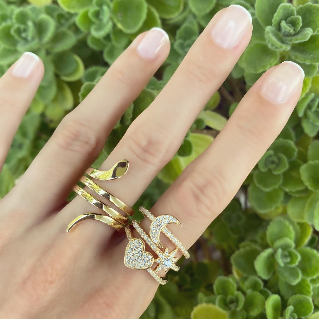 Kadın Gümüş Hilal Çıtır Ayarlamalı Yüzük ay eklem 925 ayar parmakta duruşu kombin