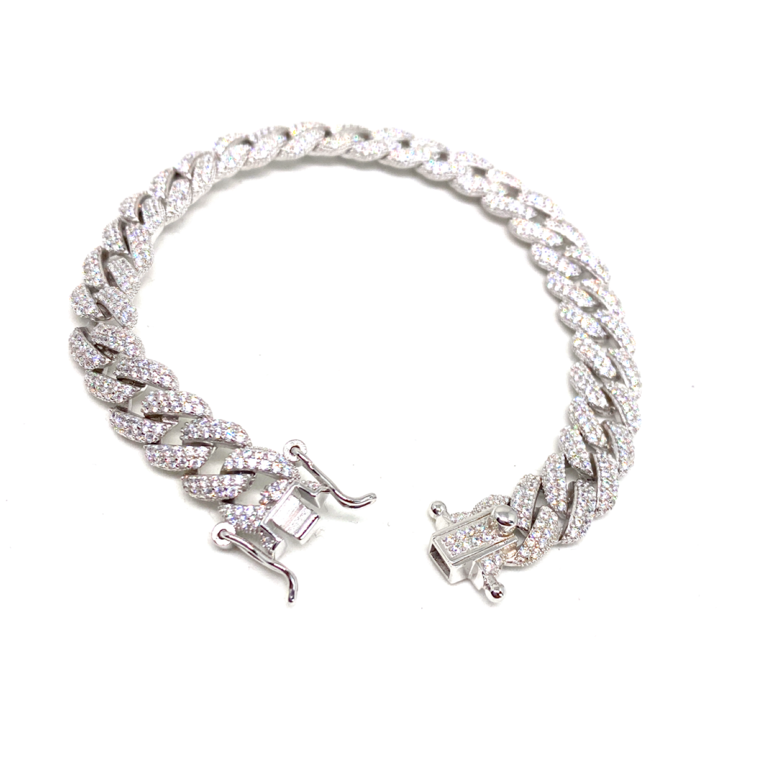 Kadın Gümüş Gurme Zincir Bileklik orta gourmet gurmet imitasyon Pırlanta Görünümlü 925 ayar